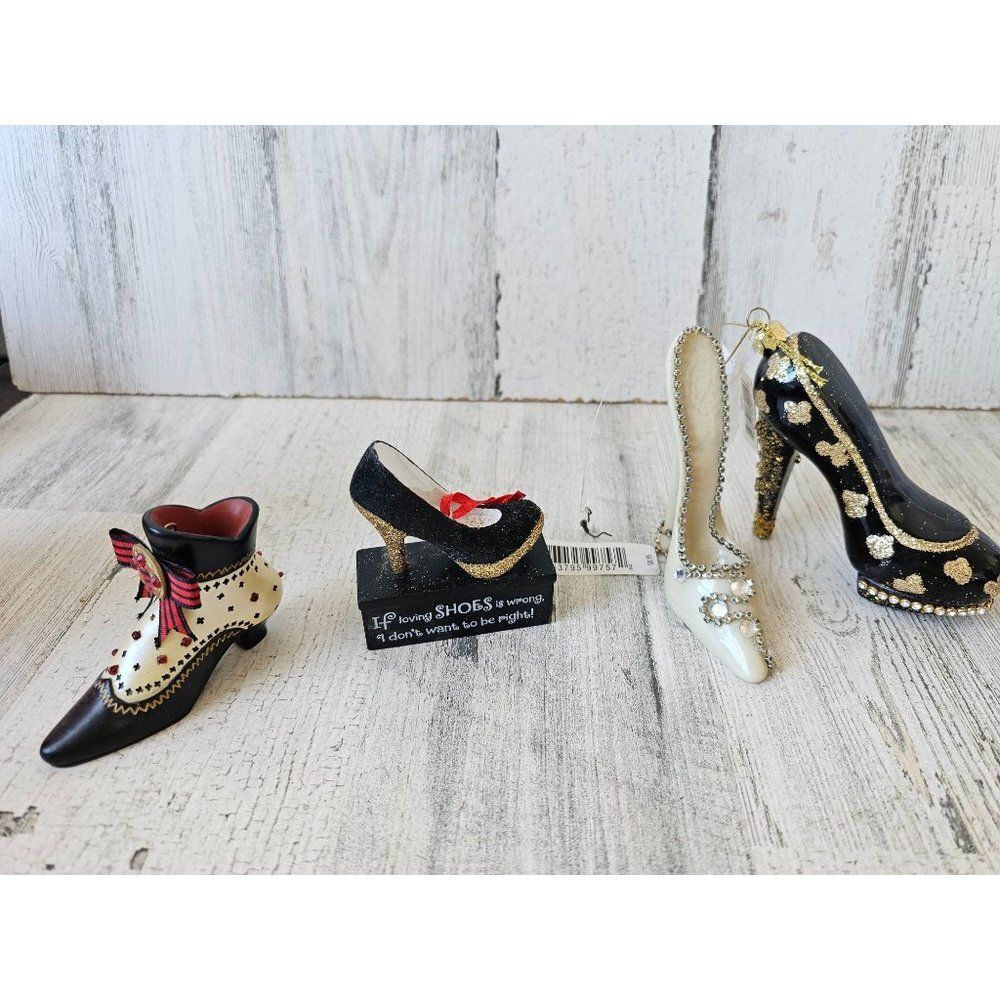 Stiletto heel shoe black set fashionista ornaments Xmas tree